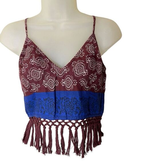 Free People One Tops - Free People One Women's Multicolor Fringe Bustier Tank Top Size S Boho Festival